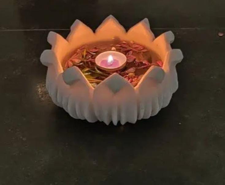 Marble lotus urli bowl, 9" diameter for fruit/snacks/tea lights/diwali decoration/gift item